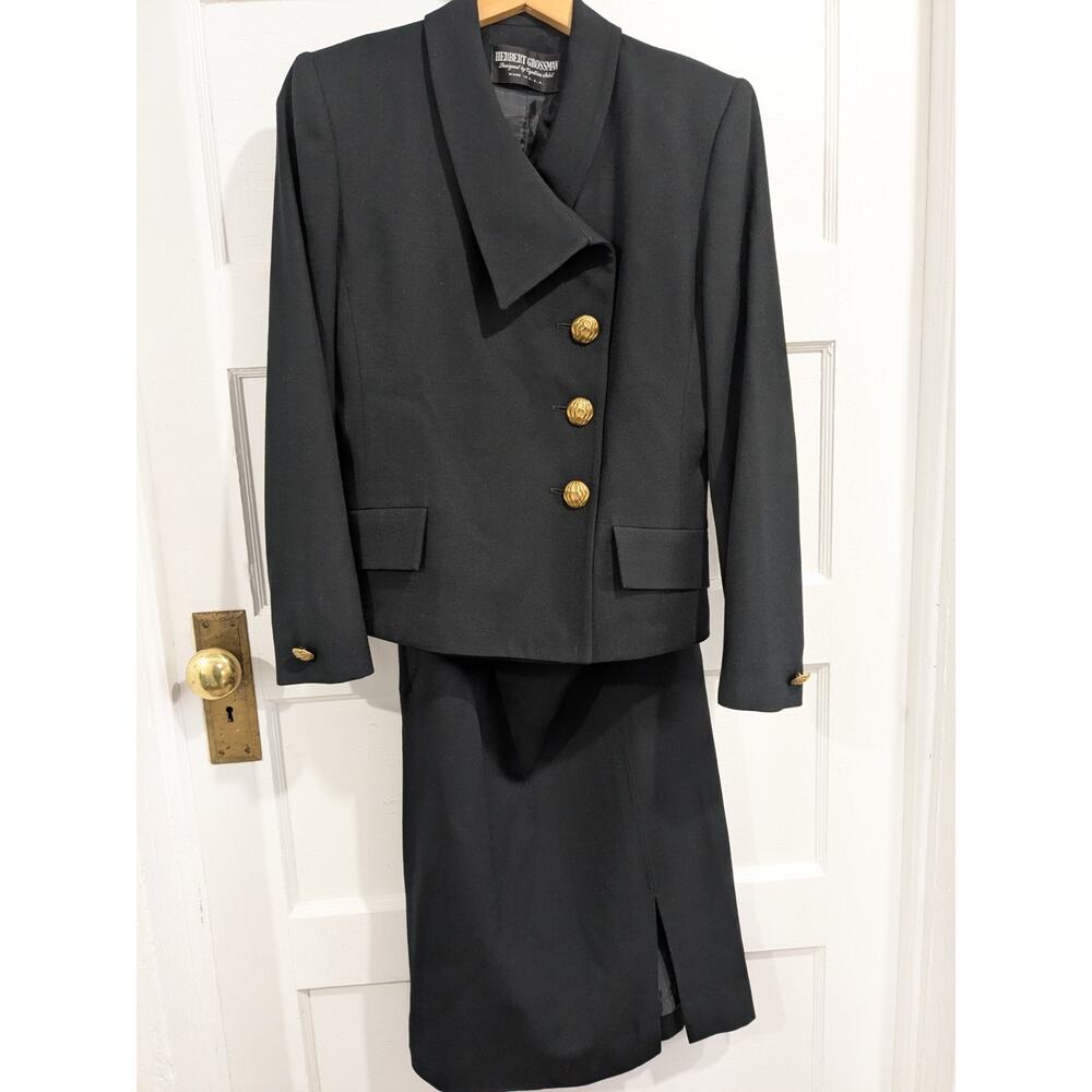 Vtg Wool Herbert Grossman Blazer Skirt Set Size 8 Neiman Marcus Gold Buttons USA